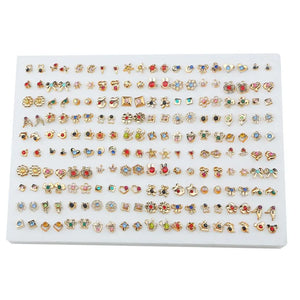 100 Pairs Crystal Small Stud Earrings Sets Girl Child Earring Jewelry