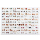 100 Pairs Women Acrylic Crystal Stud Earrings Sets Heart Star Moon Crown Jewelry