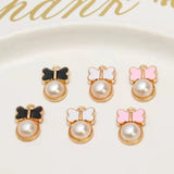 100 Pcs Enamel Pearl Bow Alloy Pendant - DIY Jewelry Findings