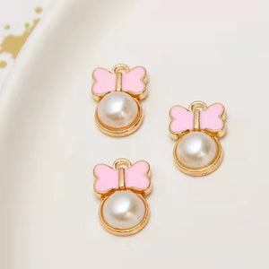 100 Pcs Enamel Pearl Bow Alloy Pendant - DIY Jewelry Findings