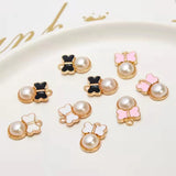 100 Pcs Enamel Pearl Bow Alloy Pendant - DIY Jewelry Findings