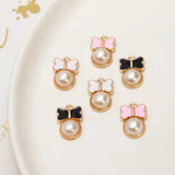 100 Pcs Enamel Pearl Bow Alloy Pendant - DIY Jewelry Findings