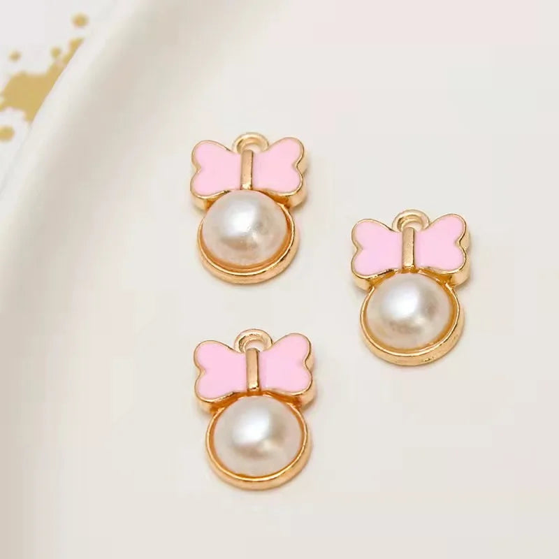 100 Pcs Enamel Pearl Bow Alloy Pendant - DIY Jewelry Findings