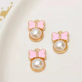 100 Pcs Enamel Pearl Bow Alloy Pendant - DIY Jewelry Findings