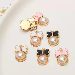100 Pcs Enamel Pearl Bow Alloy Pendant - DIY Jewelry Findings