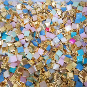 100 Pcs 12mm Mix colors Acrylic Opal Square Sew On Beads With brass Claw Setting