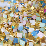 100 Pcs 12mm Mix colors Acrylic Opal Square Sew On Beads With brass Claw Setting