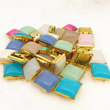 100 Pcs 12mm Mix colors Acrylic Opal Square Sew On Beads With brass Claw Setting