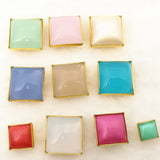 100 Pcs 12mm Mix colors Acrylic Opal Square Sew On Beads With brass Claw Setting