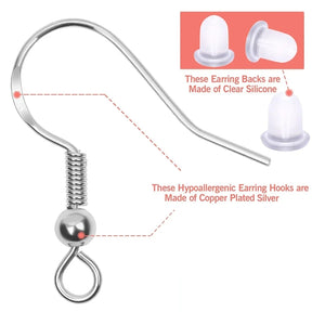 Jewelry Making Kit: 100 Silver Ear Hooks, 150 Earplugs, 50 Lap, 50 Ear