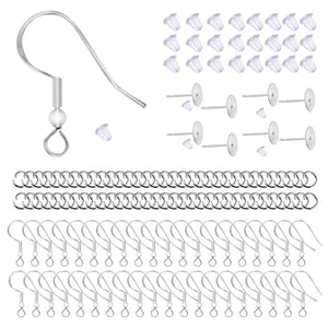 Jewelry Making Kit: 100 Silver Ear Hooks, 150 Earplugs, 50 Lap, 50 Ear