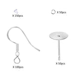Jewelry Making Kit: 100 Silver Ear Hooks, 150 Earplugs, 50 Lap, 50 Ear