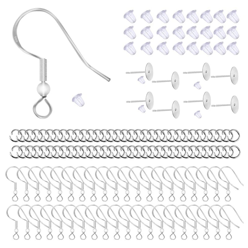 Jewelry Making Kit: 100 Silver Ear Hooks, 150 Earplugs, 50 Lap, 50 Ear