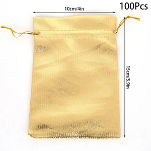 100 Pcs Adjustable Silver Cloth Drawstring Pockets Jewelry Packaging