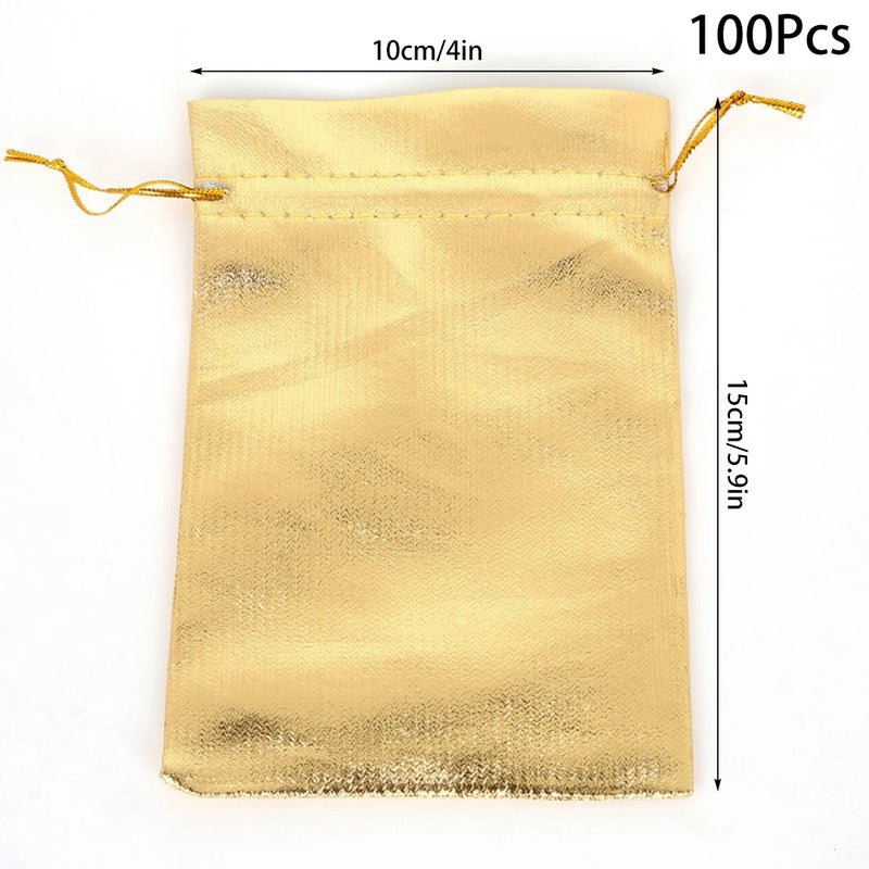 100 Pcs Adjustable Silver Cloth Drawstring Pockets Jewelry Packaging