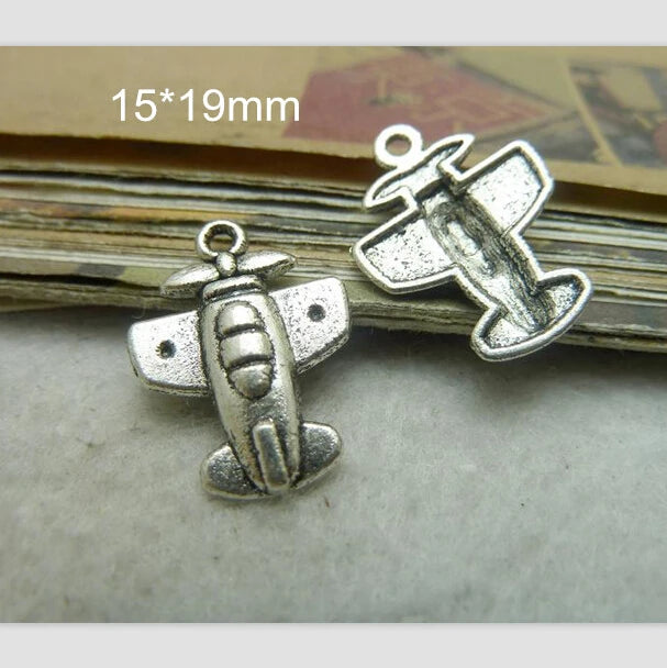 100 Pcs Airplane Charms 15*19mm Antique Metal Pendant For Jewelry Making