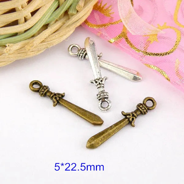 100 Pcs Antique Bronze Sword Charms 5*22.5mm Jewelry DIY Accessories