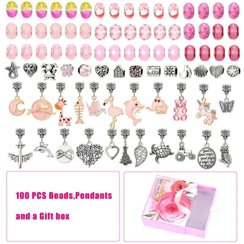 100 Pcs European Beads & Pendant Charms for Jewelry Making Kit