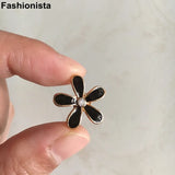 100 Pcs-Black Flowers 17mm Metal Flowers With Oil Drip