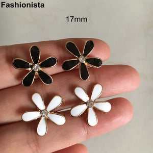 100 Pcs-Black Flowers 17mm Metal Flowers With Oil Drip