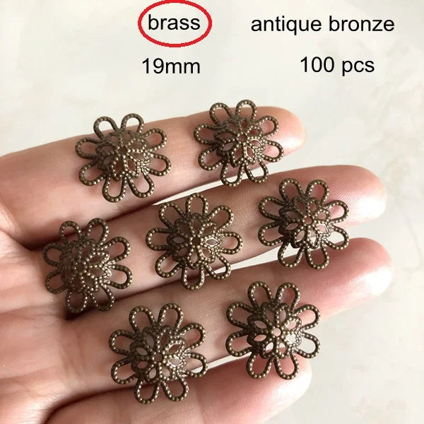 100 Pcs Bowl Filigree Bead Caps 19mm / Silver / Rose / Bronze / KC Metal Flower