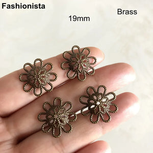 100 Pcs Bowl Filigree Bead Caps 19mm / Silver / Rose / Bronze / KC Metal Flower
