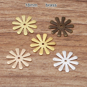 100 Pcs Brass Flower Bead Caps 18mm Flat Metal Flowers Silver Bronze 5 Colors