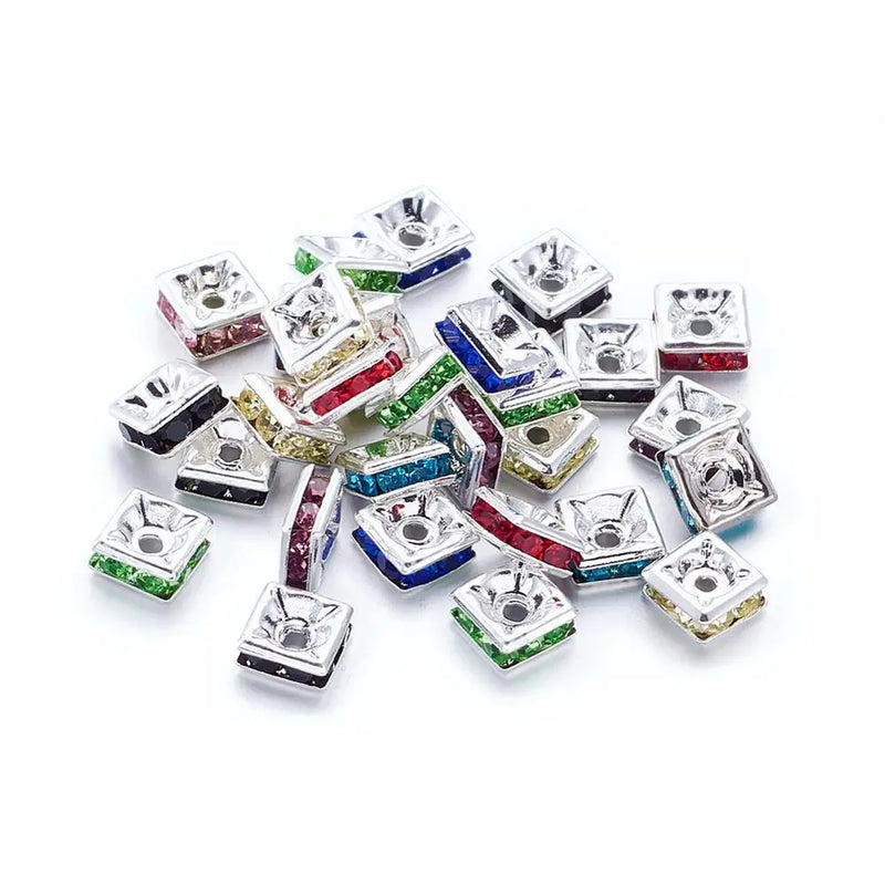 100 Pcs Brass Rhinestone Spacer Beads Silver