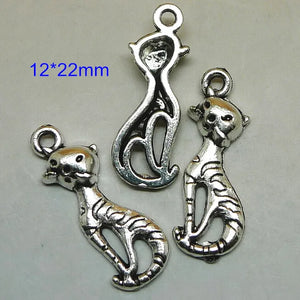 100 Pcs Antique Style Cat Charms 12*22mm