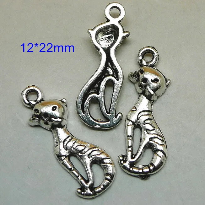 100 Pcs Antique Style Cat Charms 12*22mm