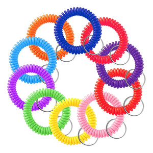 100 Pcs Spring Wrist Coil Keychain Colorful Stretchable Bracelet Chain