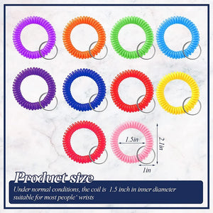 100 Pc Colorful Spring Wrist Coil Keychain Stretchable Wrist Band Key Ring