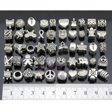 100 Pcs/Lot Mix Owl Flower Peace Heart Bag Charm Beads For European Bracelet