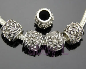 100 Pcs/Lot Mix Owl Flower Peace Heart Bag Charm Beads For European Bracelet