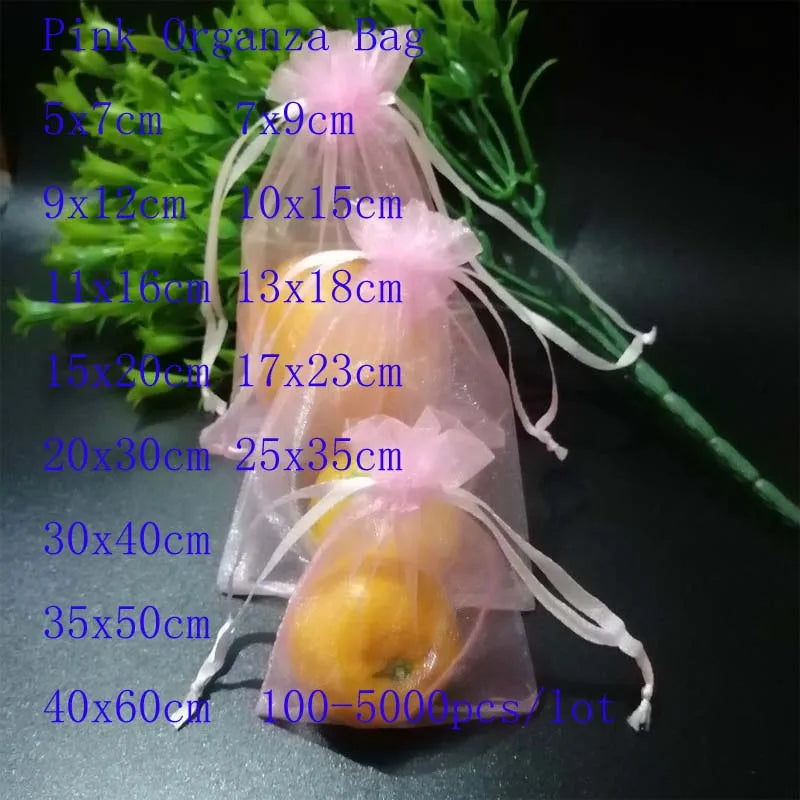 100 Pcs Pink Drawstrings Organza Bag Jewelry Pouches Gift Package Bag