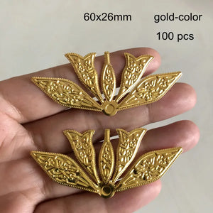 100 Pcs Metal Filigree Flower Ornament Steel-color Decoration 60x26mm