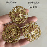 100 Pcs Bronze Metal Filigree Flower Ornament 40x42mm for Jewelry Projects