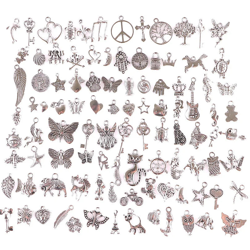 100 Pcs Mix Butterfly Horse Pendants Charms for Jewelry Making Supplies