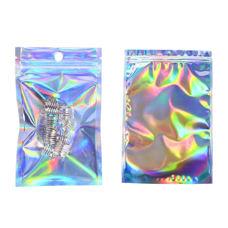 100 Pcs Laser Zipper Lock Bag Holographic Iridescent Bag