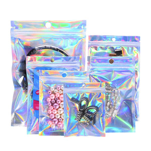 100 Pcs Laser Zipper Lock Bag Holographic Iridescent Bag
