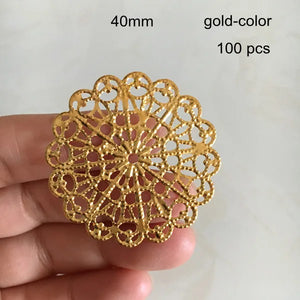 100 Pcs 40mm Steel-color Bronze Metal Filigrees for Jewelry Projects