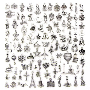 100 Pcs/Set Tibetan Silver Charms Pendants for DIY Jewelry Making