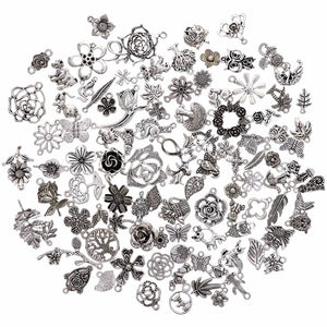 100 Pcs/Set Tibetan Silver Plated Charms Pendants for DIY Jewelry Making
