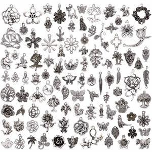 100 Pcs/Set Tibetan Silver Plated Charms Pendants for DIY Jewelry Making