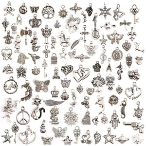 100 Pcs Tibetan Silver Mixed Styles Charm Pendants DIY Jewelry