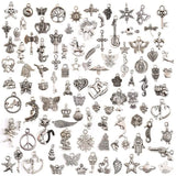 100 Pcs Tibetan Silver Mixed Styles Charm Pendants DIY Jewelry