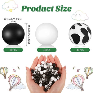 100 Pcs Silicone Cow Print Beads 12mm for DIY Keychain Making