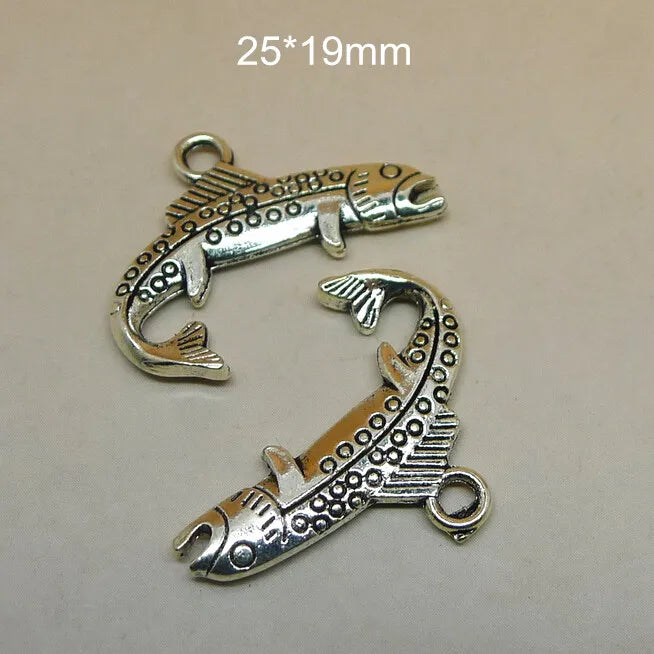 100 Pcs Antique Metal Speckled Fish Charms 25*19mm