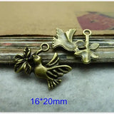 100 Pcs Antique Bronze Bird With Flower Pendant Charms 16*20mm