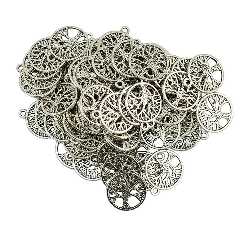 100 Pcs Antique Sliver Tree of Live Charms Pendants for Jewelry Making